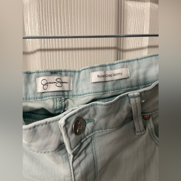 JESSICA SIMPSON Rolled Crop Light Blue/Green Jeans Size 14/32 - Picture 6 of 8